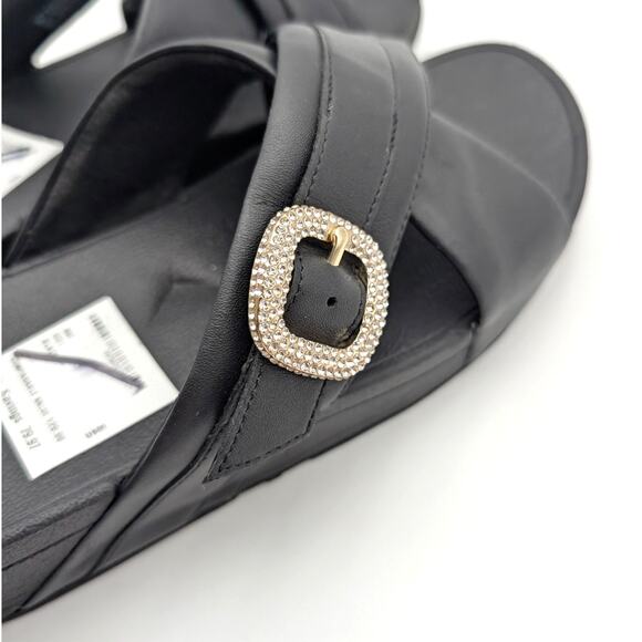FitFlop LULU Crystal Buckle Leather Cross Slides Sandals Black Size US9 EU41 - Picture 14 of 15